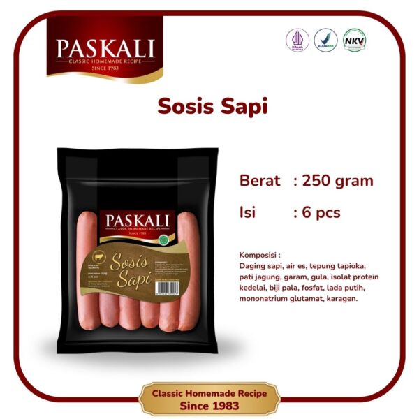 Sosis Sapi Paskali 220 Gram Isi 6 Pcs